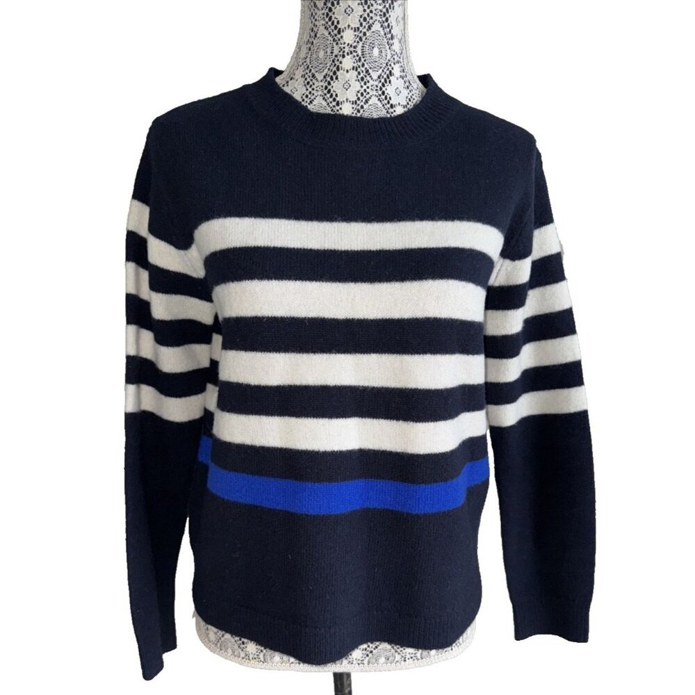 Zara Striped Sweater,100 % wool, Navy blue & white, medium, woman's, preppy